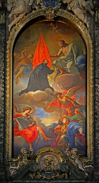 Pintura de un santo con Cristo, ángeles y adoradores de Giovanni Battista Gaulli